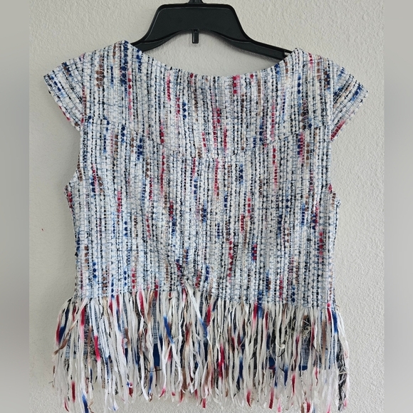 Drew By Anthropologie Tweed Fringe Top Womens Sz M White Pink Sleveless … - Picture 12 of 13